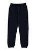 Navy women's track pants with an elastic waistband and cuffs, featuring two side pockets and a logo.