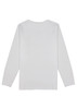 A white long sleeve tee for kids, featuring a plain back, with a small logo.