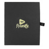A black travel gift set box featuring a logo, designed for luggage tags and travel accessories.