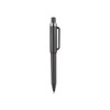 A black plastic pen with a silver accent and a clip attached. The pen has a sleek, streamlined design.