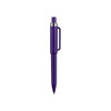 A purple plastic pen featuring a clear grip and a clip for easy carrying. It has a logo on the body.