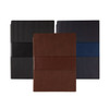 A set of three Dresden Notebooks in black, blue, and brown, featuring ribbed textures and a logo.