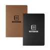 Two notebooks in brown and black, each featuring a logo and the word "NOTEBOOK" on the front cover.