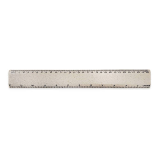A 30cm wheatstraw ruler in a neutral tone, featuring metric measurements along its length and a logo.