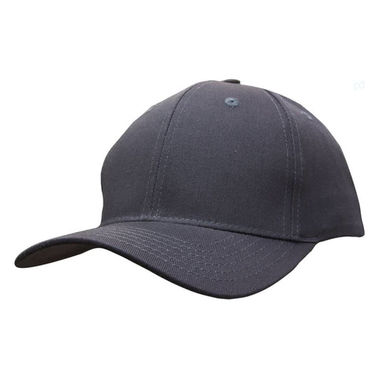 A grey cotton twill cap with a buckle, featuring a curved brim and a simple logo.