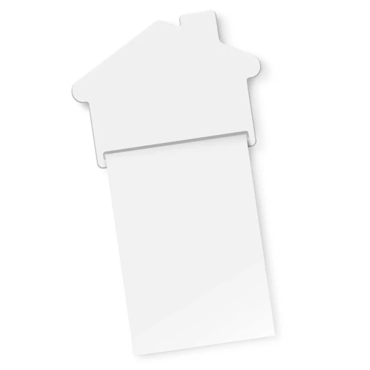 A magnetic memo pad in the shape of a house, featuring a white surface for notes.