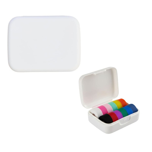 A white case opens to reveal colourful wine glass markers in various shades, including pink, blue, and black.