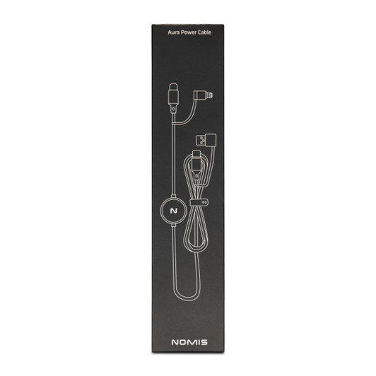 A packaging image of a black power cable, featuring a logo and a clear illustration of the cable's components.