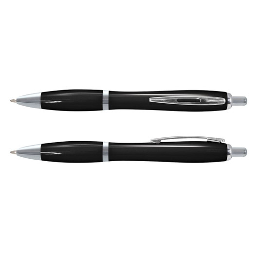 A set of Vistro Pen - Colour Match plastic pens in black, featuring a sleek design with silver accents.