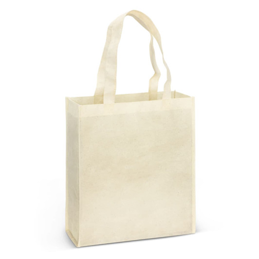A natural look tote bag in a light beige shade with two sturdy handles and a plain design.