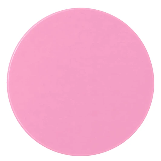 A round, pink Glider slider makeup mirror with a smooth surface and no visible markings.