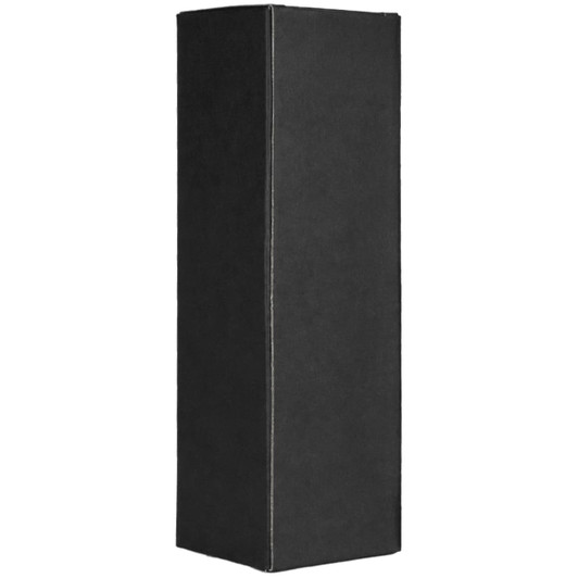 A tall, black cardboard box with a sleek, minimalist design. It has no visible branding or logos.