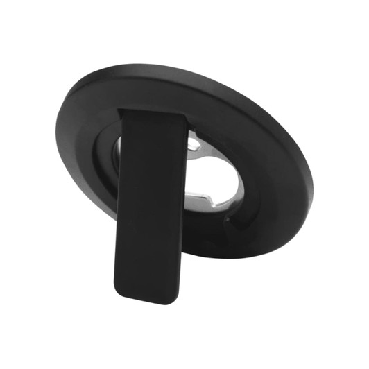 A black recycled plastic magnetic phone stand featuring a bottle opener, with a circular design.
