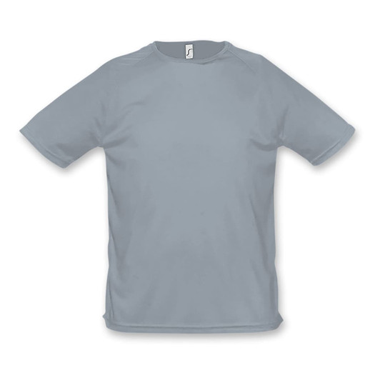 Sporty men's T-shirt in light grey featuring a simple design and a logo on the label.