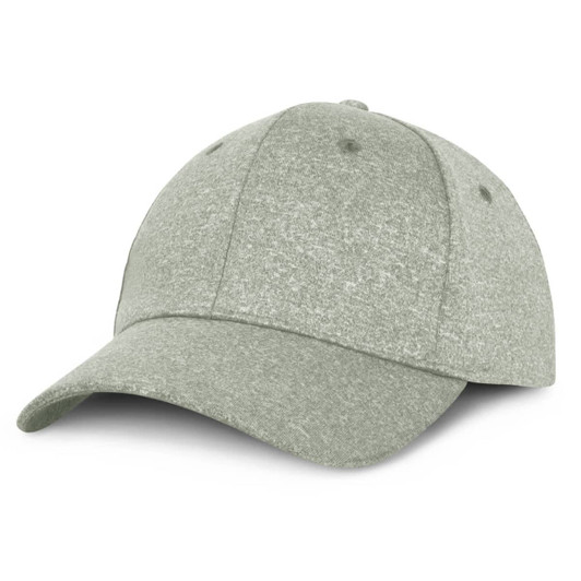 A light green cap with a curved brim and a logo on the front, featuring a textured fabric design.
