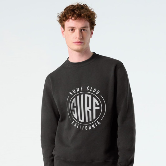 A black unisex crew jumper featuring a circular logo with "SURF CLUB CALIFORNIA" text on the front.