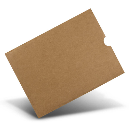 A brown kraft folder with a tab cutout, designed for holding documents or files.