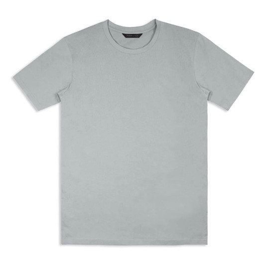 A light grey unisex T-shirt with a simple design and a logo on the tag.