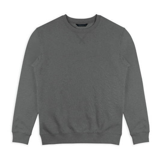 A classic unisex sweatshirt in grey, featuring a crew neck and long sleeves. The design includes a logo.