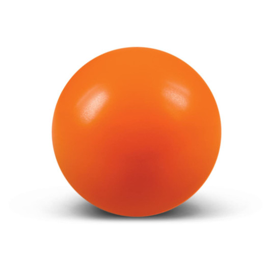 An orange stress ball in a smooth, round shape.