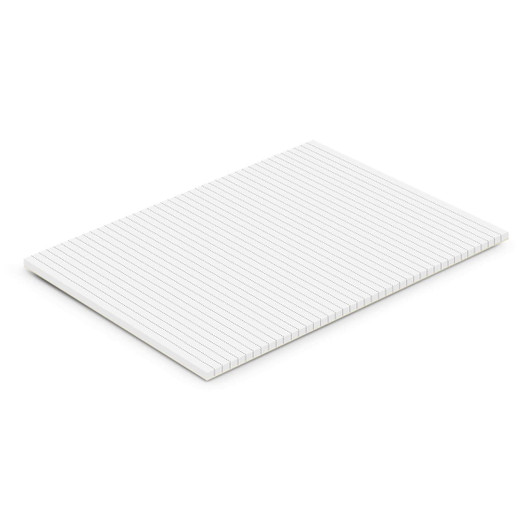 A4 office note pad with lined pages, featuring a clean white design and a minimalistic appearance.