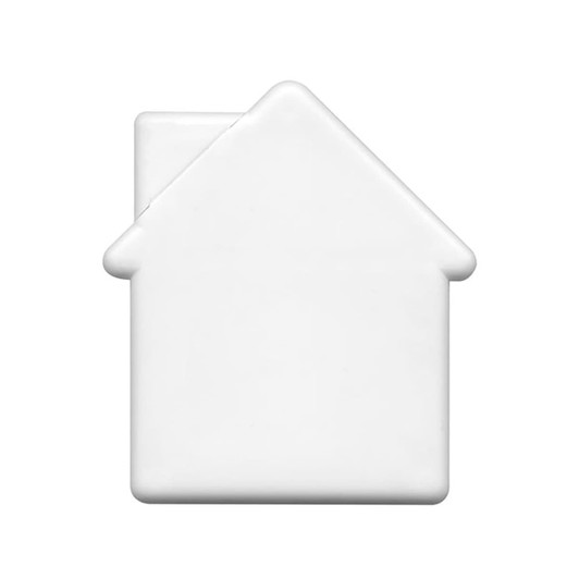 A white house-shaped object with a smooth finish, featuring a subtle logo.