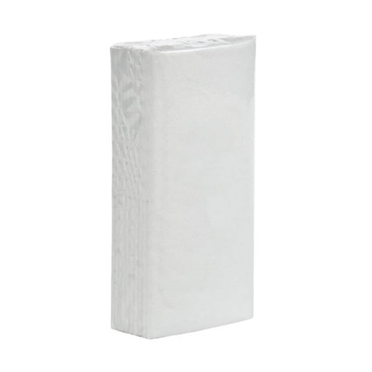 A stack of white tissues neatly packaged, featuring a simple design with some texture on the edges.