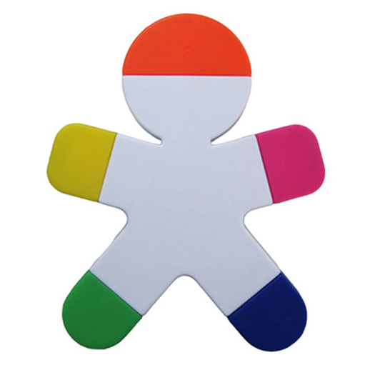A colourful, puzzle-like figure in orange, yellow, pink, green, and blue shades with a white centre. Features a branding logo.