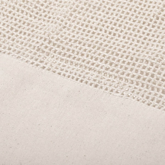A textured beige mesh fabric, featuring a woven pattern at the top and a solid section at the bottom.