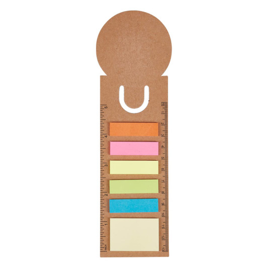 A bookmark-shaped pad featuring sticky notes in orange, pink, yellow, green, blue, and cream, with a ruler design.