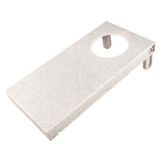 A white wheat straw cornhole board featuring a circular hole, suitable for outdoor games.