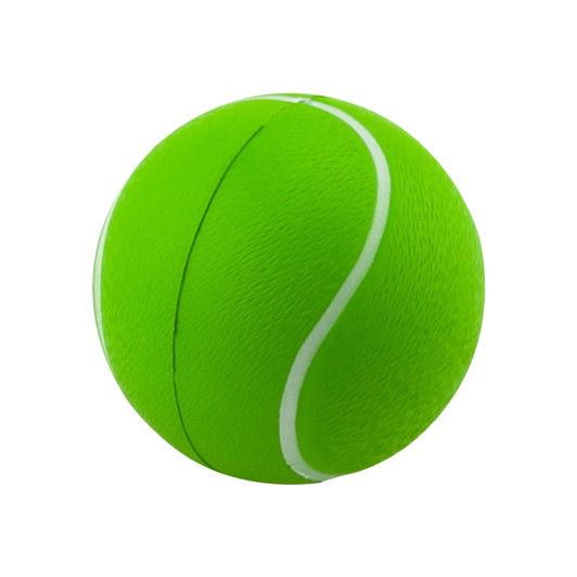 A vibrant green stress tennis ball with a textured surface and white seam details.