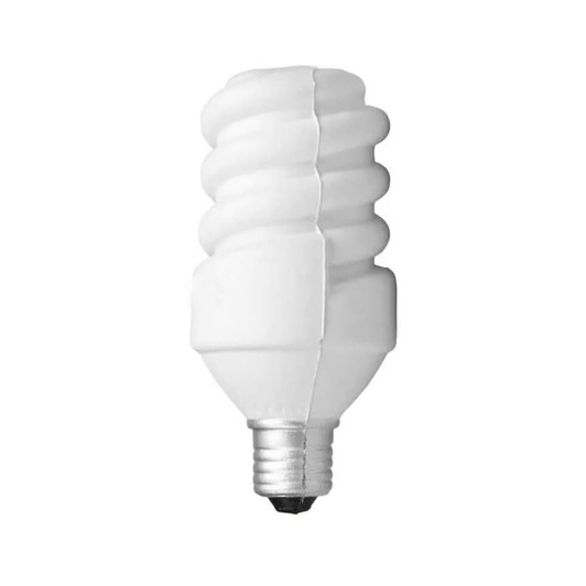 A white, spiral-shaped light bulb designed to resemble a stress toy, featuring a metallic base and a smooth surface.