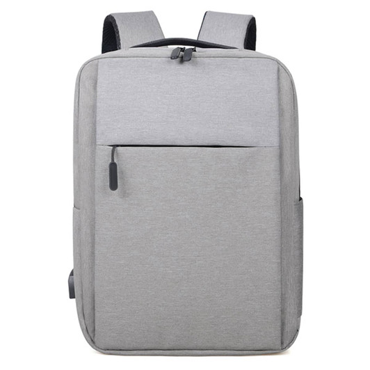 A grey Wirra backpack featuring adjustable straps, a front pocket, and a simple design. It has a logo present.