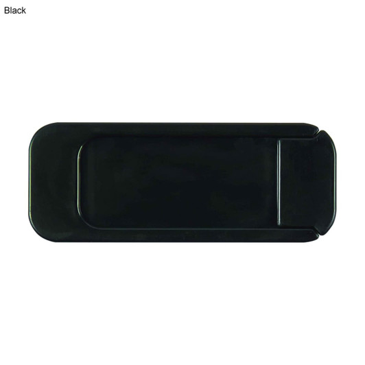 A black security webcam cover with a sliding mechanism for privacy. Features a smooth, sleek design.