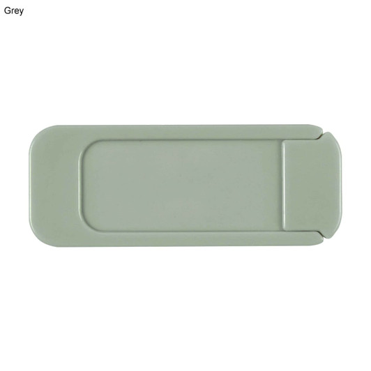 A grey security webcam cover with a sliding design for privacy protection. It features a sleek and minimalist shape.