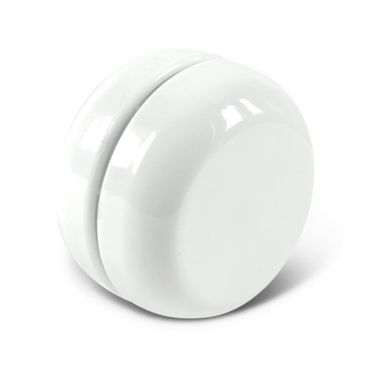 A white yoyo with a smooth, glossy finish.