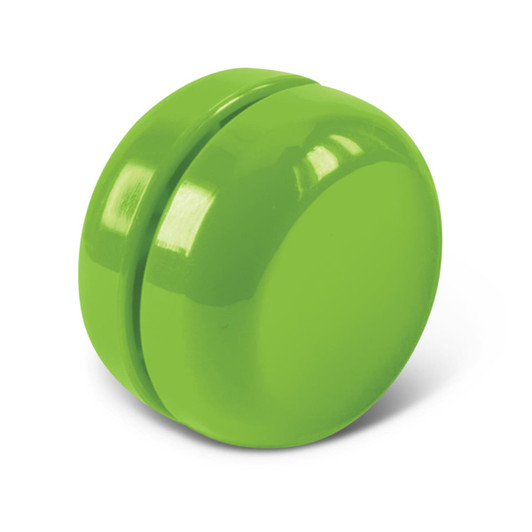 A green yoyo with a glossy finish, featuring a smooth rounded design.