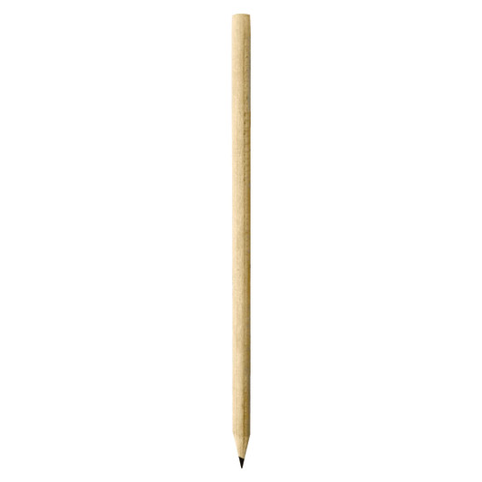 A wooden pencil with a sharpened graphite tip, featuring a natural finish. Includes a logo on the pencil.