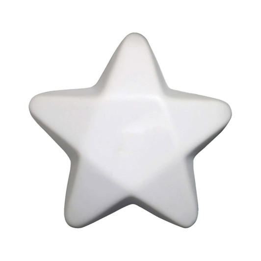 A white star-shaped stress reliever with a smooth surface and rounded edges. Features a simple design.