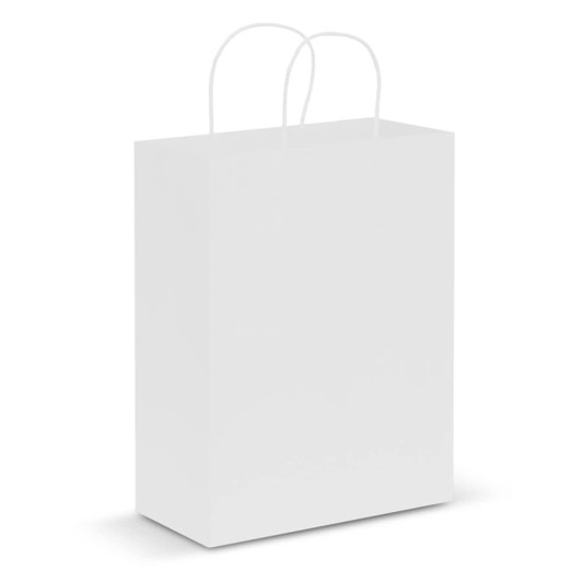 A large white paper carry bag with two handles.