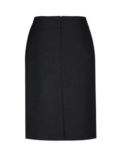 A black women's relaxed fit lined skirt with a subtle zip at the back and a simple design.