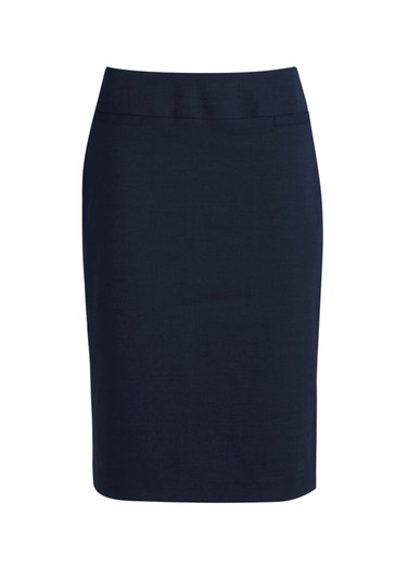 A navy blue lined skirt with a relaxed fit and a smooth finish, featuring a simple waistband and no visible logos.