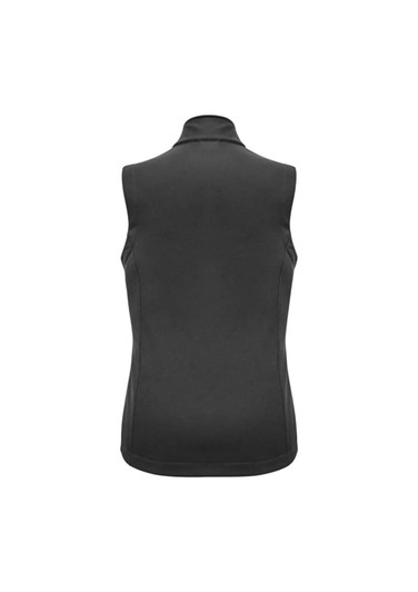 A black women's vest featuring a high collar, with a fitted design and no visible branding.