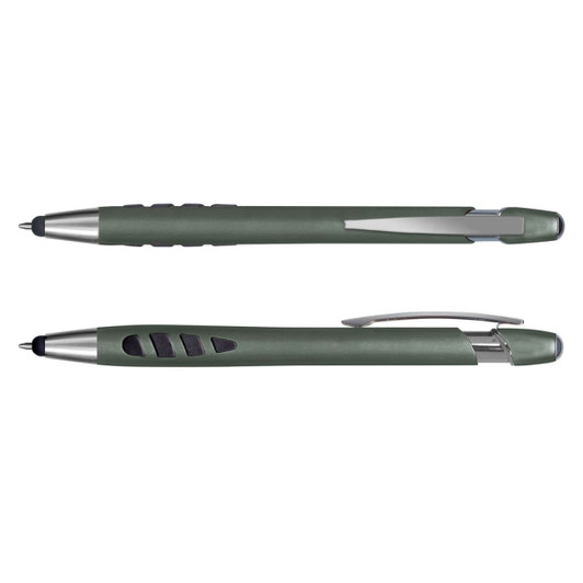 A green Havana Stylus Pen featuring a comfortable grip and a silver clip, with a sleek design and a logo.