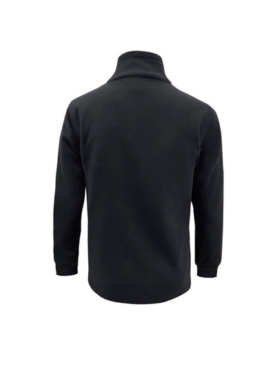 A men's heavy weight fleece jumper in black, featuring a high collar and long sleeves. It has a logo on the back.