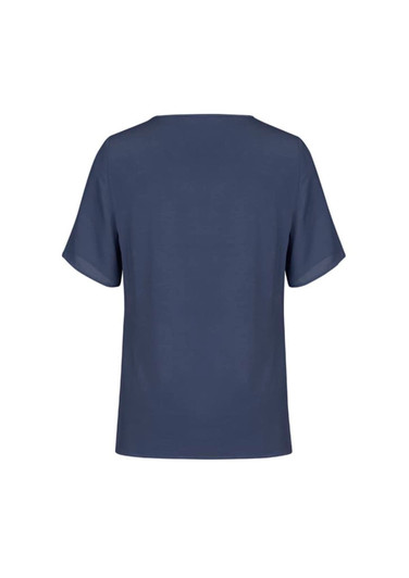A navy blue women's short sleeve T-top with a simple design and no visible logos.