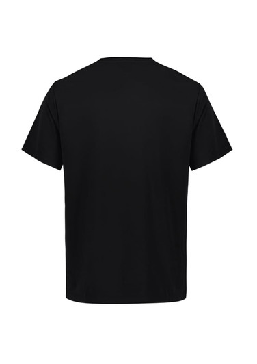 A black short sleeve tee with a simple design and no visible logos on the back.