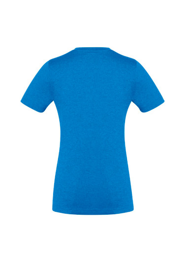 A blue women's short sleeve tee with a fitted design and no visible branding on the back.