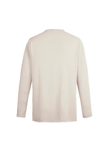 A unisex pullover in a light beige colour, featuring long sleeves and a simple design with a logo.